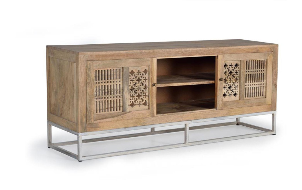 Meuble TV Bois, Fer Marron 65x40x160cm