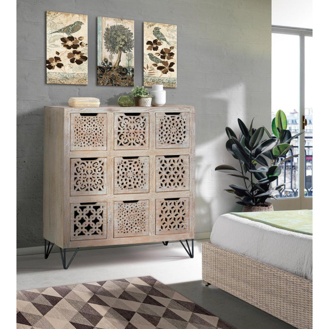 Kommode 9 Schubladen Holz, Eisen Braun 88x38x102cm
