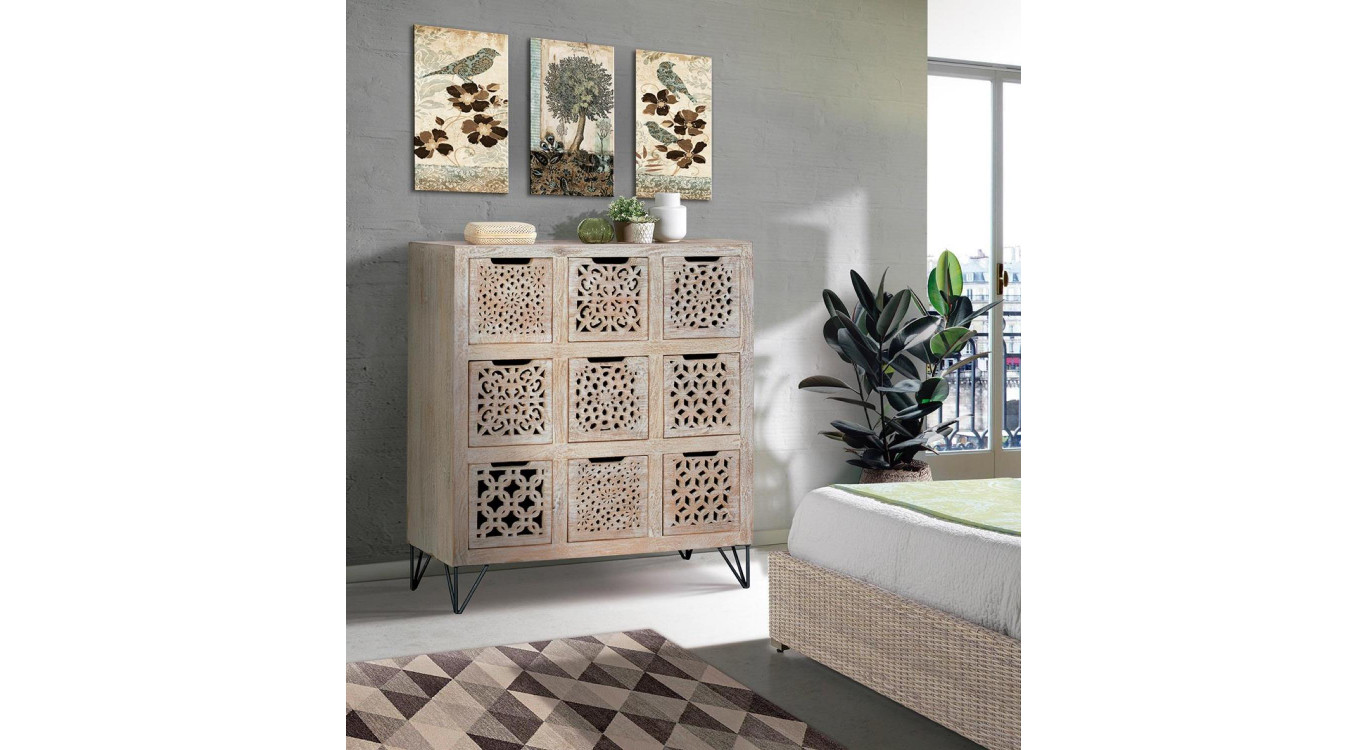 Kommode 9 Schubladen Holz, Eisen Braun 88x38x102cm