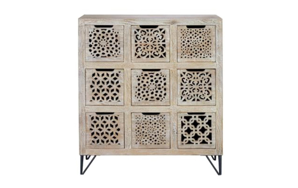 Kommode 9 Schubladen Holz, Eisen Braun 88x38x102cm