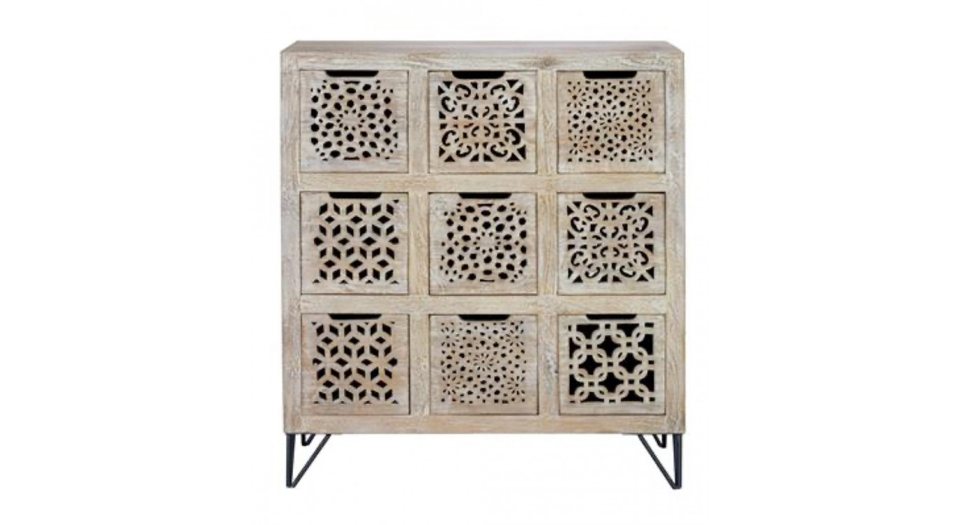Kommode 9 Schubladen Holz, Eisen Braun 88x38x102cm