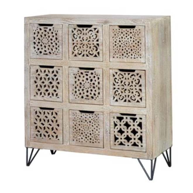Commode 9 Tiroirs Bois, Fer Marron 88x38x102cm