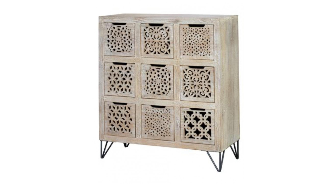 Kommode 9 Schubladen Holz, Eisen Braun 88x38x102cm