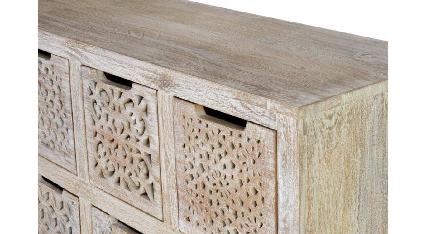 Commode 9 Tiroirs Bois, Fer Marron 88x38x102cm