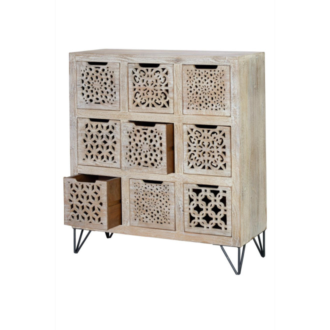 Commode 9 Tiroirs Bois, Fer Marron 88x38x102cm
