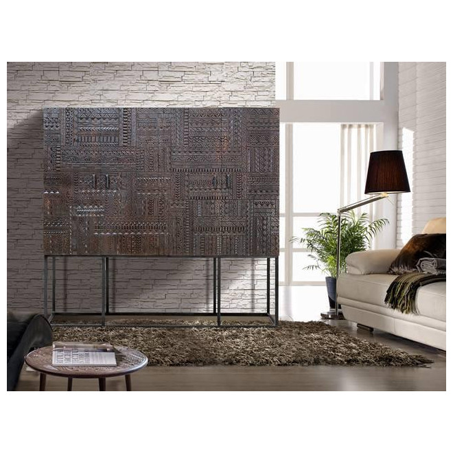 Schrank 2 Schubladen Holz, Eisen Braun 180x40x160cm