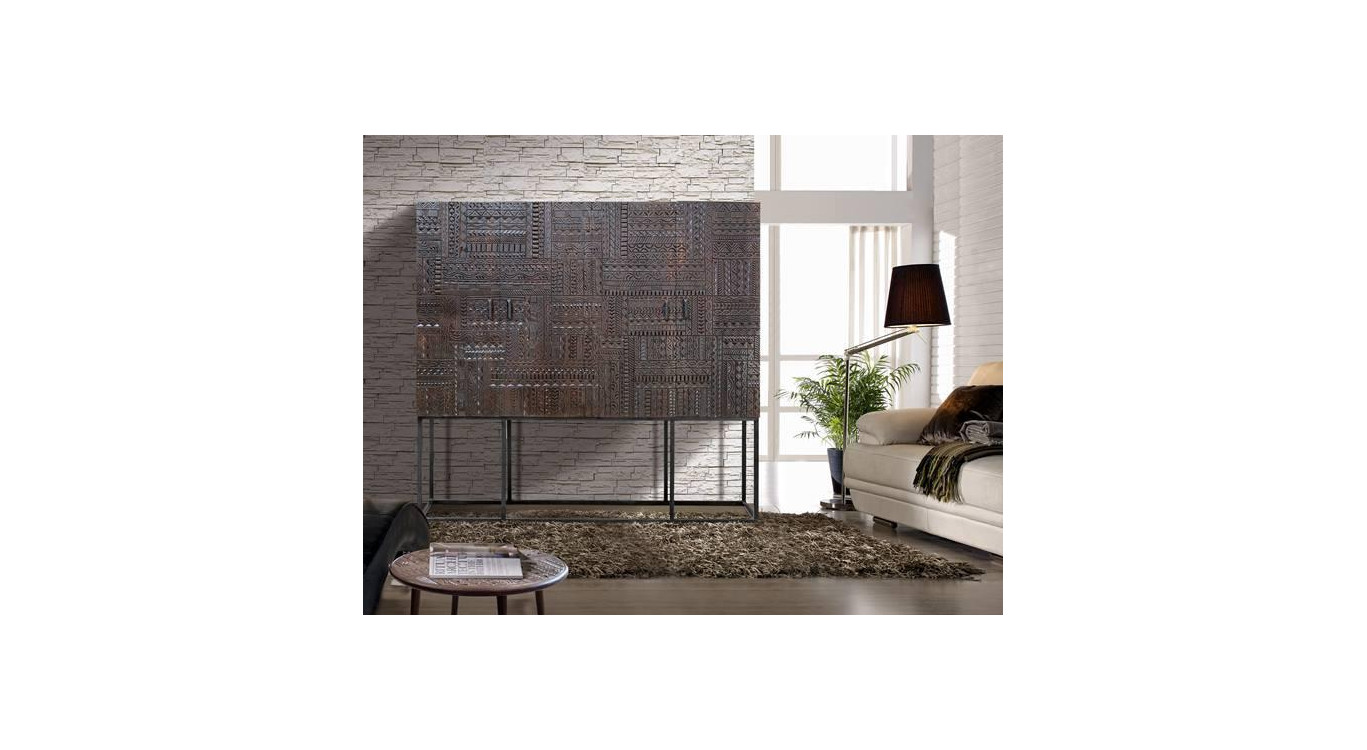 Armoire 2 Tiroirs Bois, Fer Marron 180x40x160cm