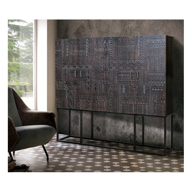Armoire 2 Tiroirs Bois, Fer Marron 180x40x160cm