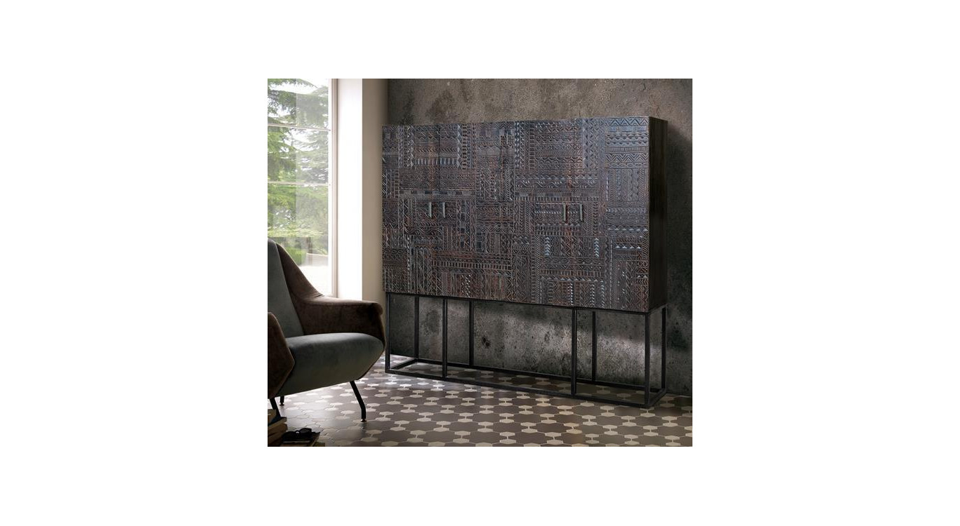 Armoire 2 Tiroirs Bois, Fer Marron 180x40x160cm