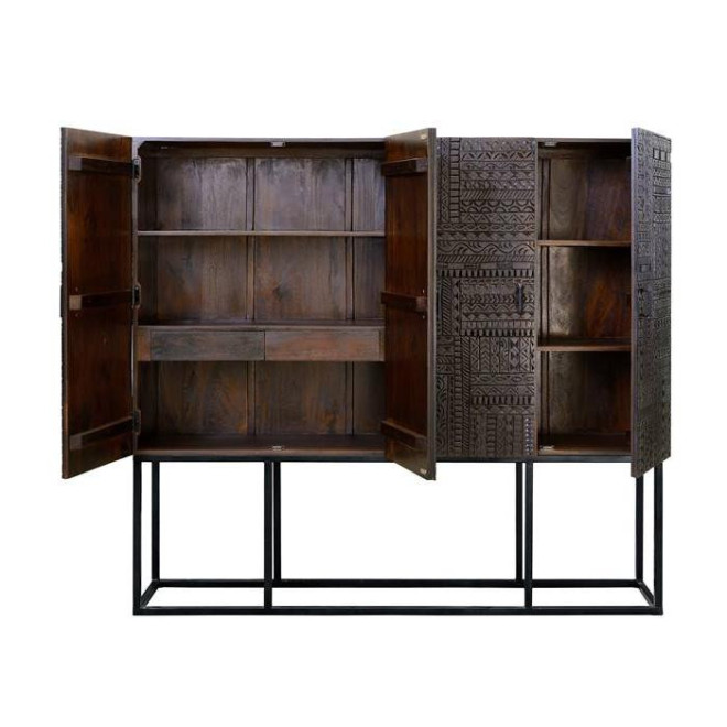 Armoire 2 Tiroirs Bois, Fer Marron 180x40x160cm
