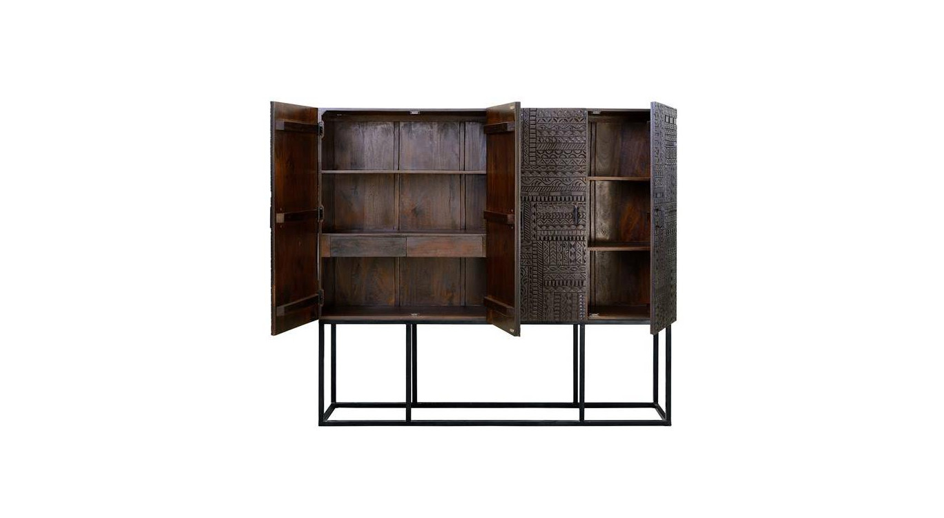 Schrank 2 Schubladen Holz, Eisen Braun 180x40x160cm
