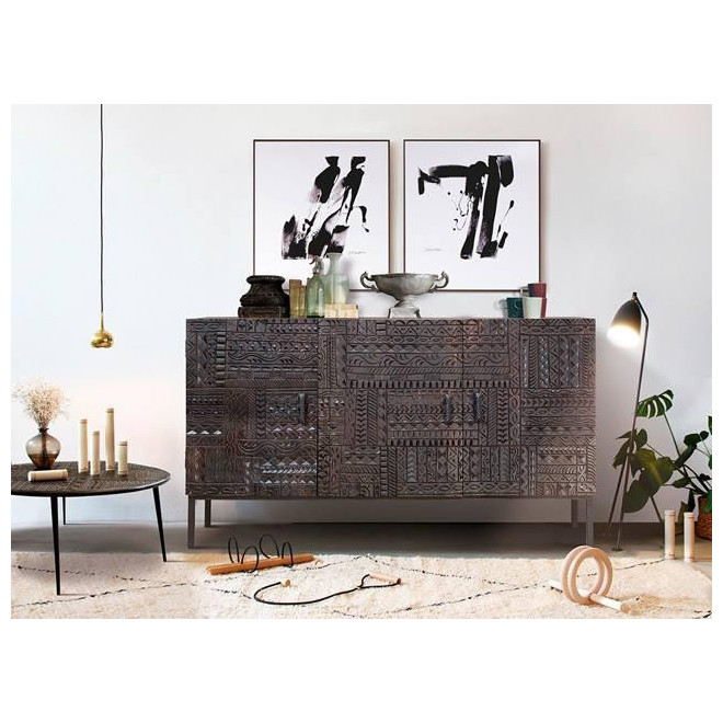 Buffet Bois, Fer Marron 150x40x85cm