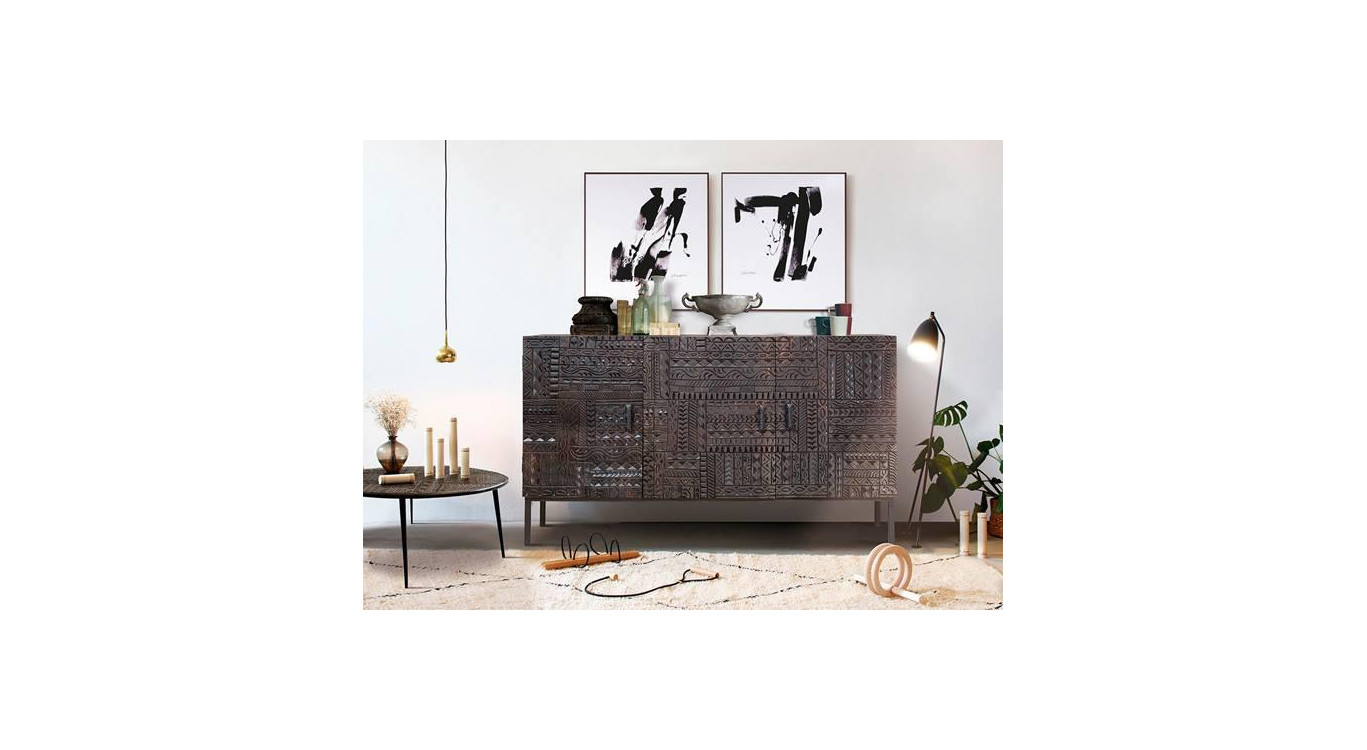 Buffet Bois, Fer Marron 150x40x85cm