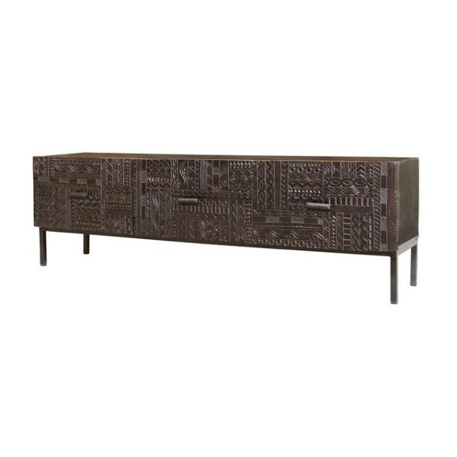 TV-Möbel mit 3 Schubladen Holz, Eisen Braun 180x40x56cm