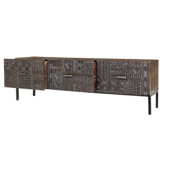 TV-Möbel mit 3 Schubladen Holz, Eisen Braun 180x40x56cm