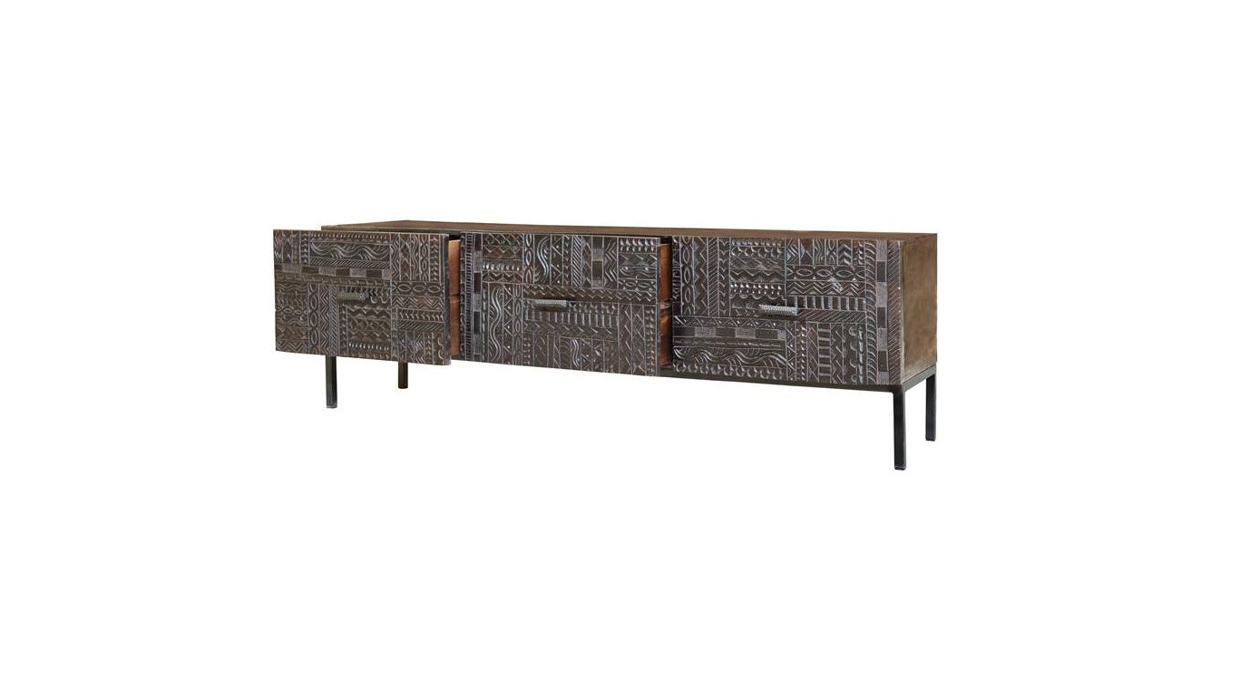 TV-Möbel mit 3 Schubladen Holz, Eisen Braun 180x40x56cm