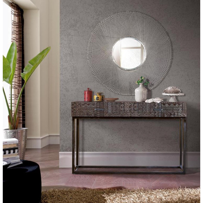 Console 2 Tiroirs Bois, Fer Marron 120x30x76cm