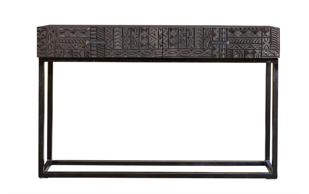 Console 2 Tiroirs Bois, Fer Marron 120x30x76cm