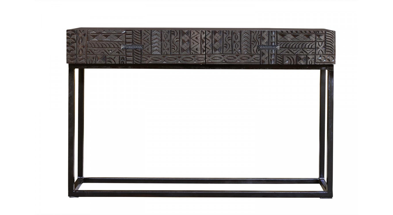 Konsole mit 2 Schubladen Holz, Eisen Braun 120x30x76cm
