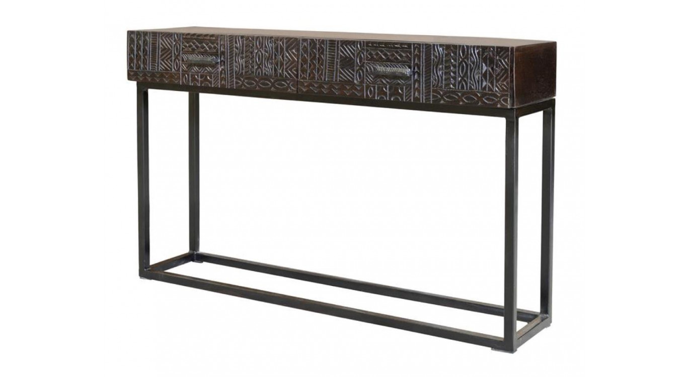 Konsole mit 2 Schubladen Holz, Eisen Braun 120x30x76cm