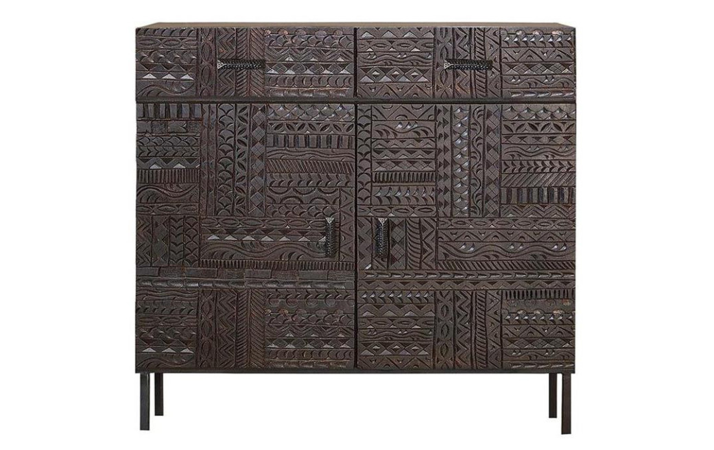 Buffet 2 Tiroirs Bois, Fer Marron 100x40x77cm