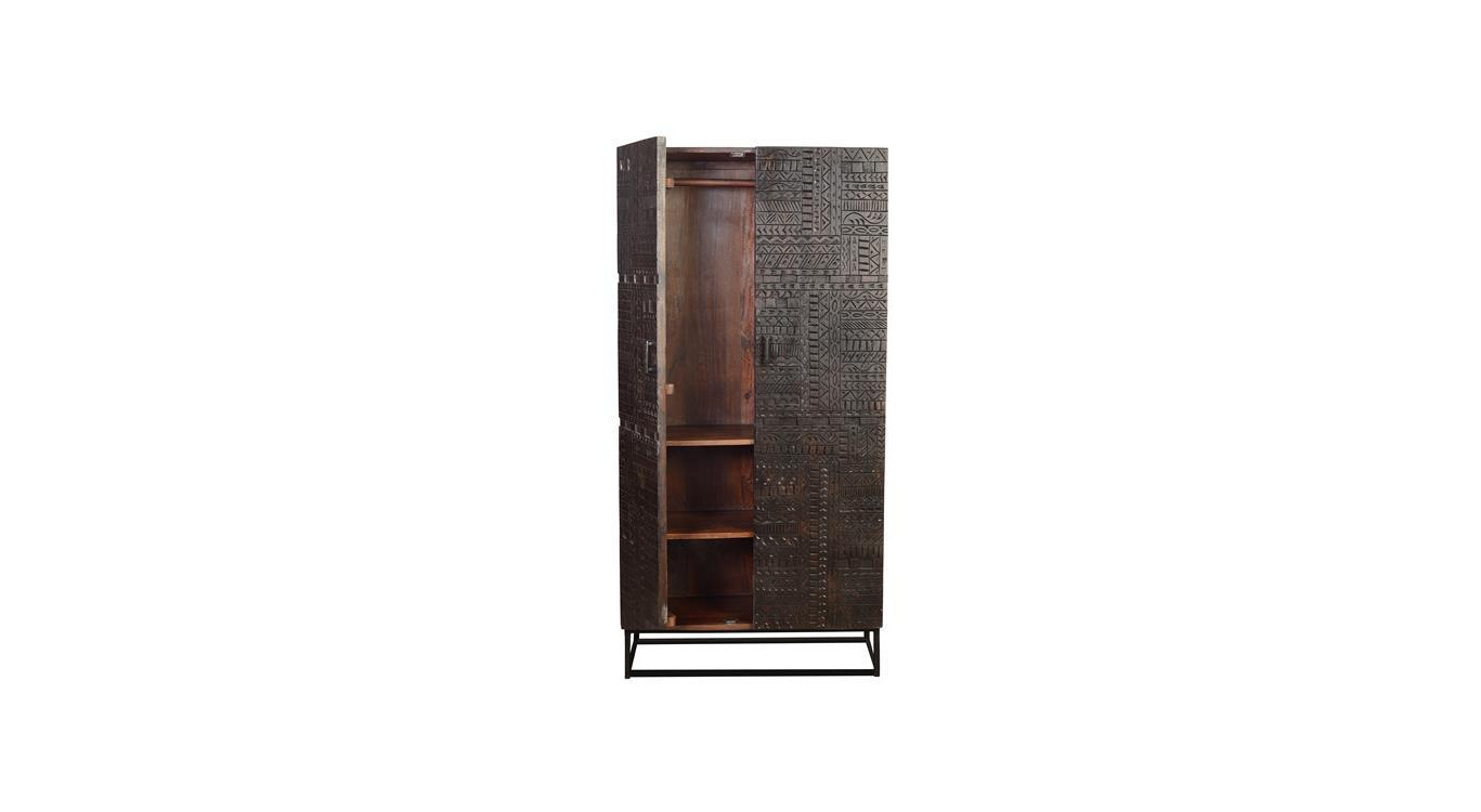 Wooden Wardrobe, Brown Iron 90x50x180cm
