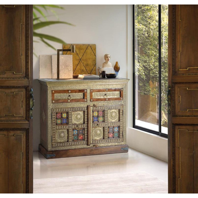 Anrichte mit 2 Schubladen Holz, Bronze Gold 105x40x90cm