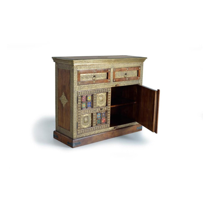 Anrichte mit 2 Schubladen Holz, Bronze Gold 105x40x90cm