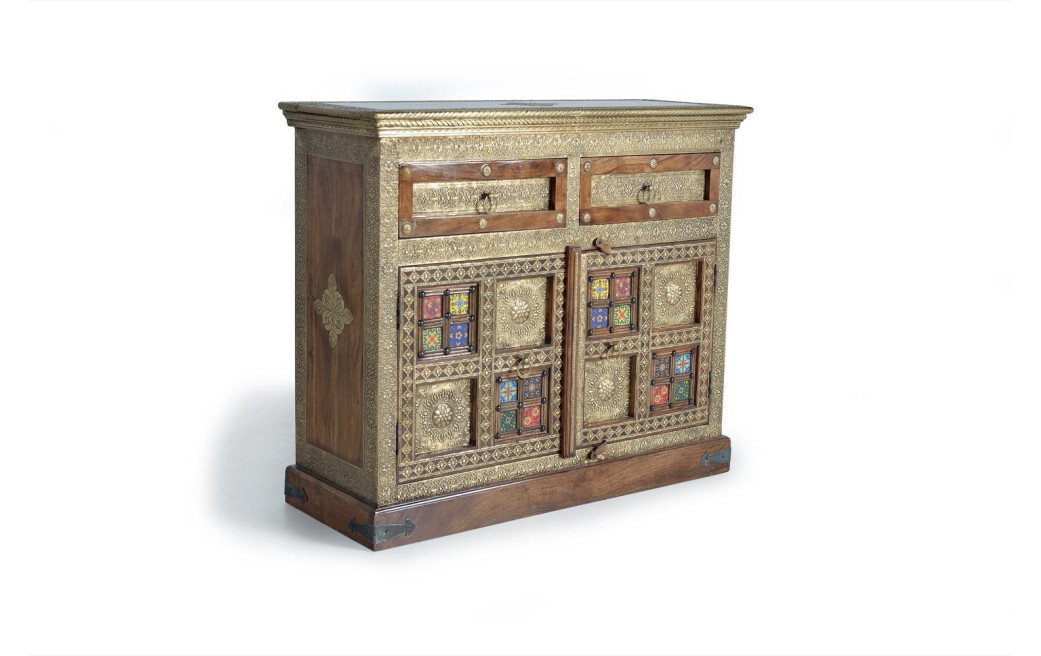 Anrichte mit 2 Schubladen Holz, Bronze Gold 105x40x90cm