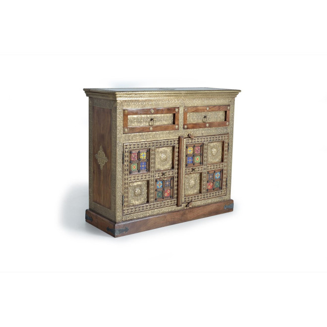 Anrichte mit 2 Schubladen Holz, Bronze Gold 105x40x90cm