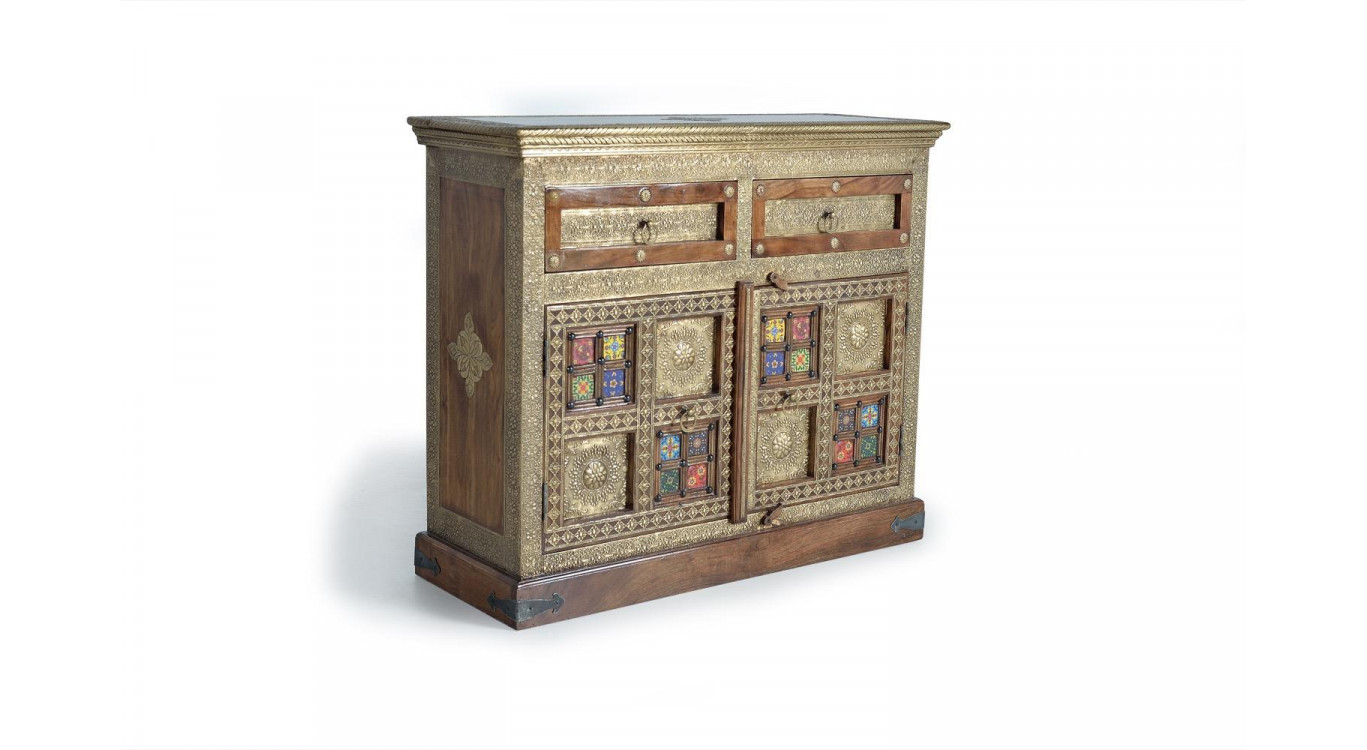 Anrichte mit 2 Schubladen Holz, Bronze Gold 105x40x90cm