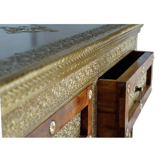 Buffet 2 Tiroirs Bois, Bronze Or 105x40x90cm