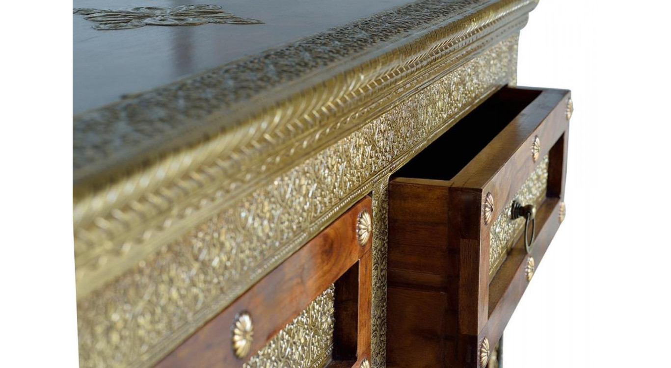 Buffet 2 Tiroirs Bois, Bronze Or 105x40x90cm
