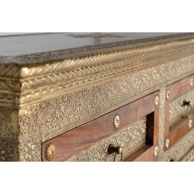 Buffet 2 Tiroirs Bois, Bronze Or 105x40x90cm