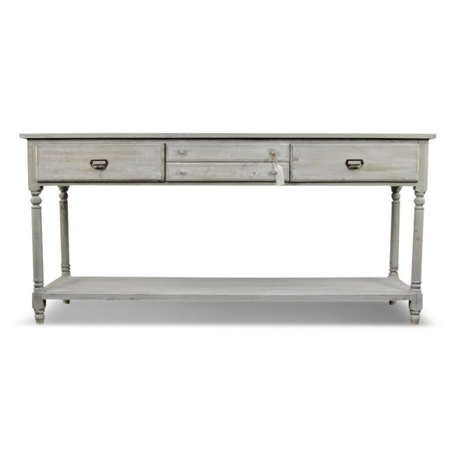 Meuble Console Drapier Bois 4 Tiroirs Cerusé Blanc 183x50x87cm