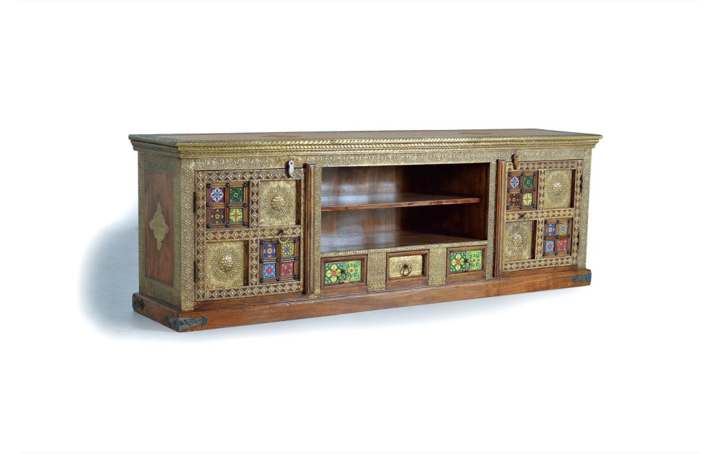 Meuble TV 3 Tiroirs Bois, Bronze Or 180x40x60cm