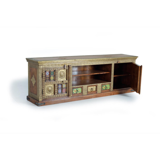 Meuble TV 3 Tiroirs Bois, Bronze Or 180x40x60cm