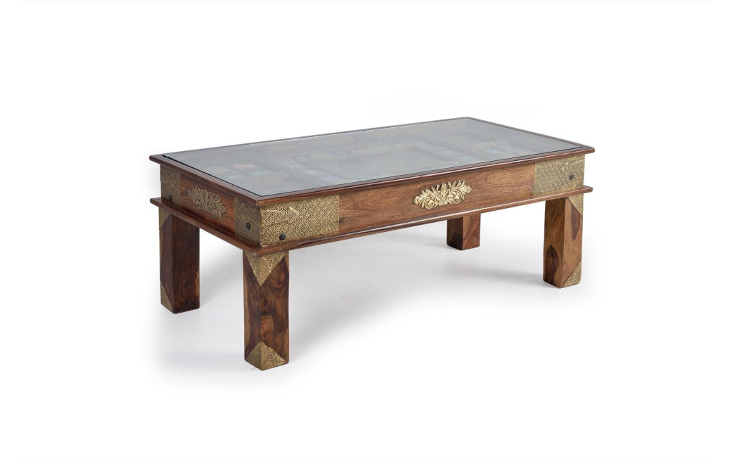 Table Basse Bois, Bronze Or 120x60x45cm