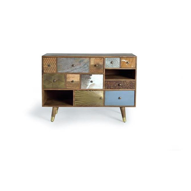 Commode 5 Tiroirs Bois Marron 110x40x80cm