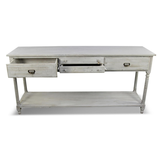 Meuble Console Drapier Bois 4 Tiroirs Cerusé Blanc 183x50x87cm