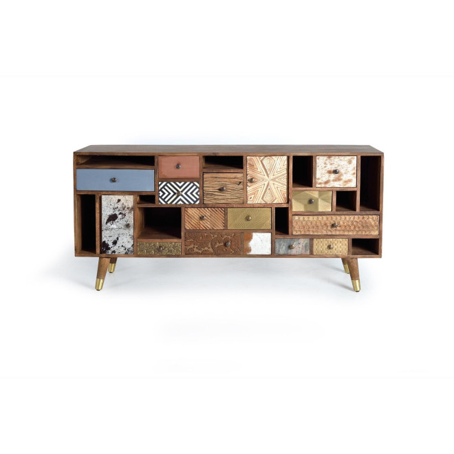 Truhe 11 Schubladen Holz Braun 160x40x76cm