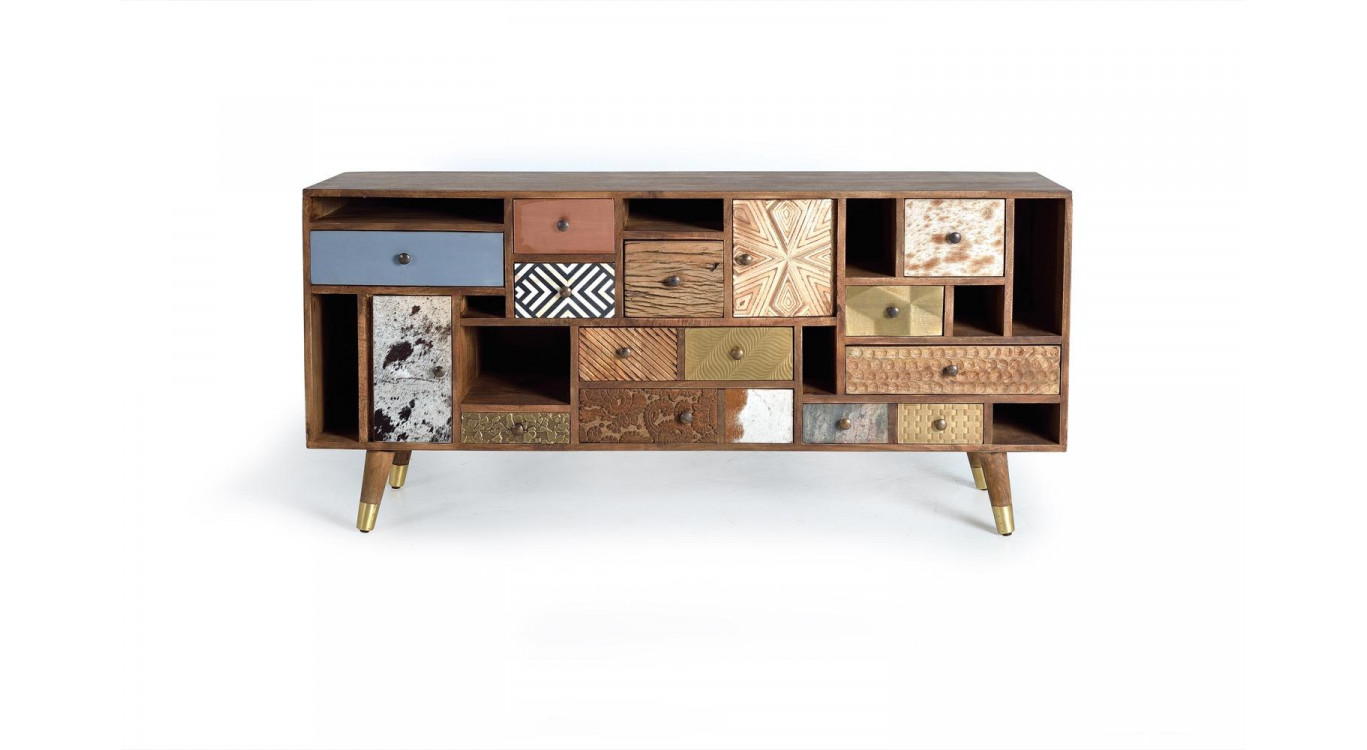 Truhe 11 Schubladen Holz Braun 160x40x76cm