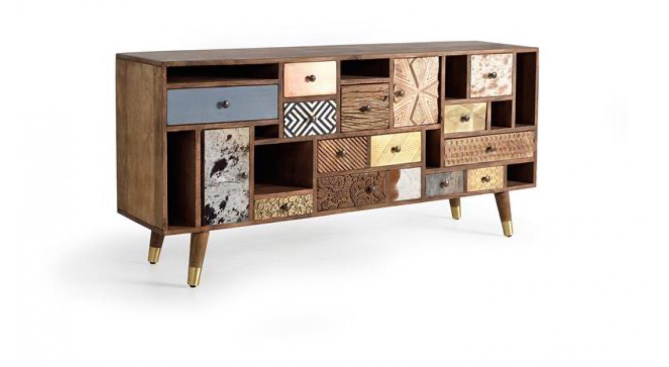 Truhe 11 Schubladen Holz Braun 160x40x76cm