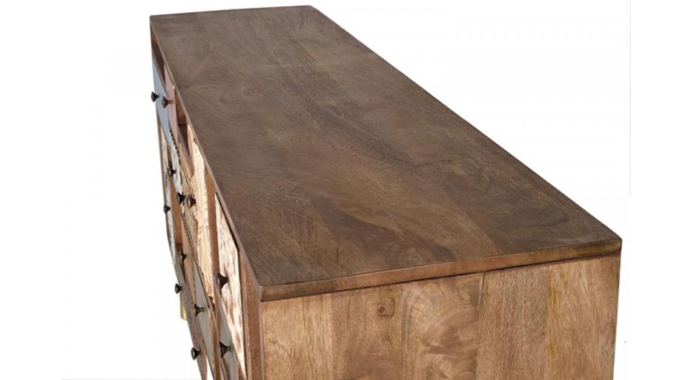 Truhe 11 Schubladen Holz Braun 160x40x76cm