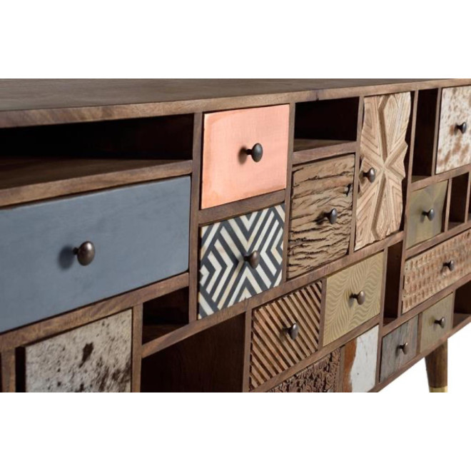 Truhe 11 Schubladen Holz Braun 160x40x76cm