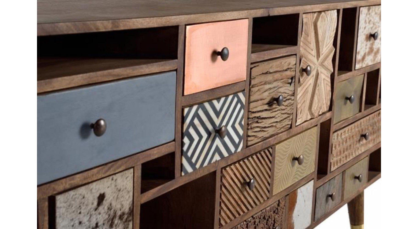 Truhe 11 Schubladen Holz Braun 160x40x76cm