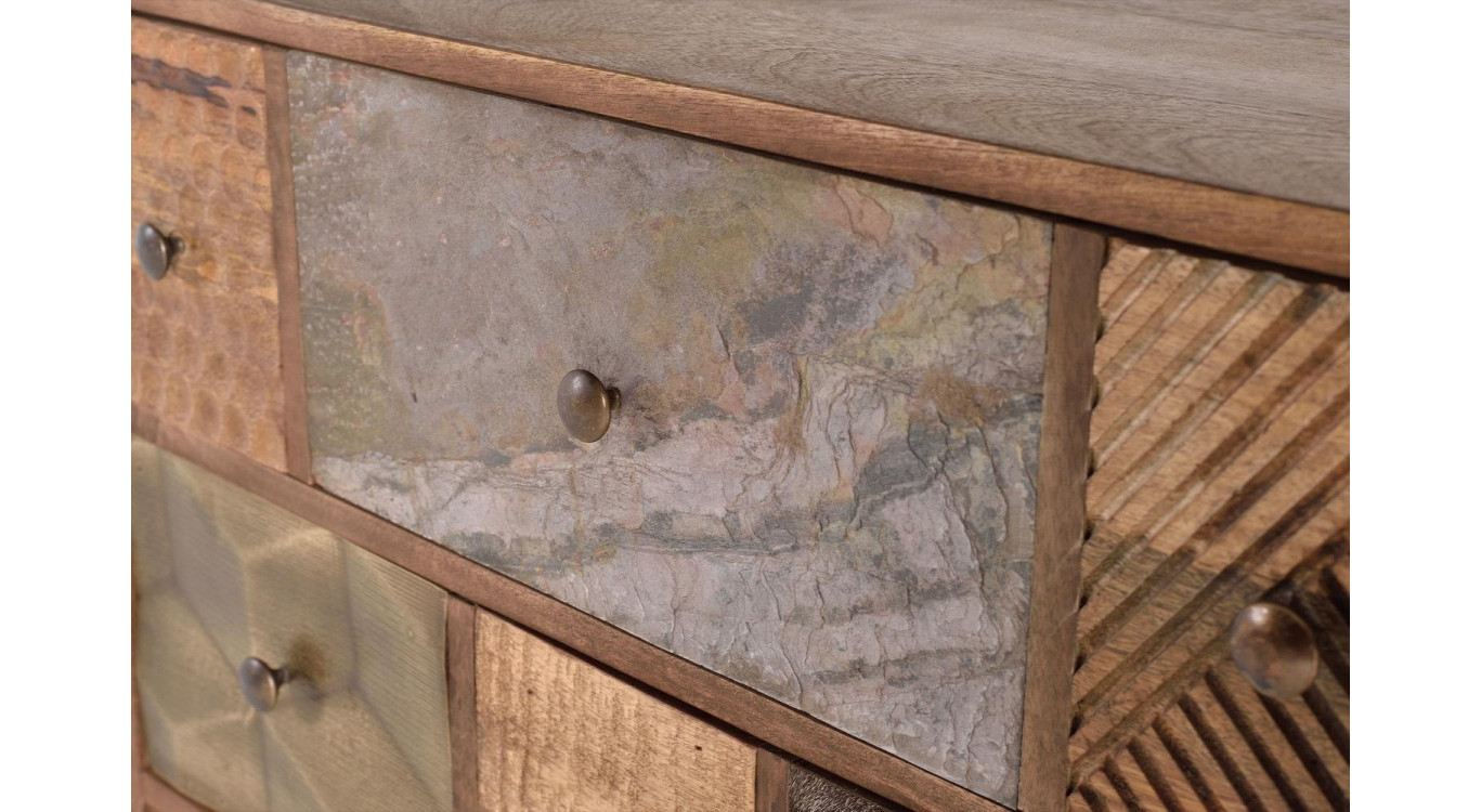 Truhe 11 Schubladen Holz Braun 160x40x76cm