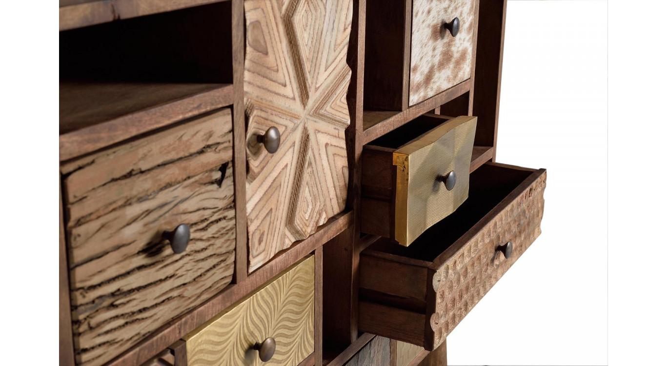 Truhe 11 Schubladen Holz Braun 160x40x76cm