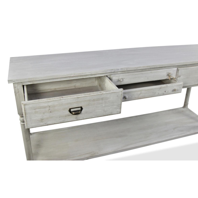 Meuble Console Drapier Bois 4 Tiroirs Cerusé Blanc 183x50x87cm