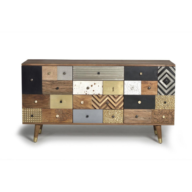 Buffet 4 Tiroirs Bois Marron 150x40x80cm